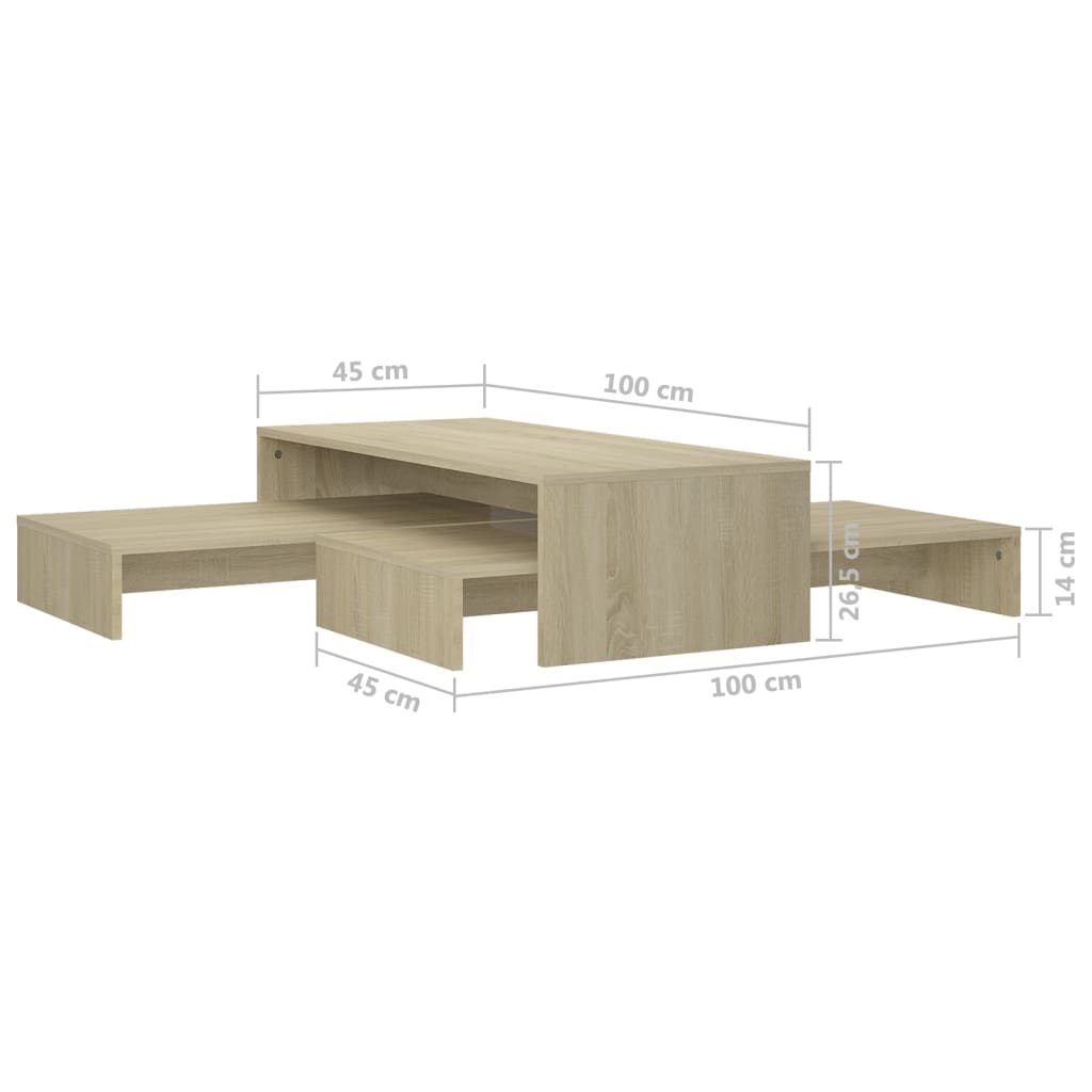 vidaXL Nesting Coffee Table Set Sonoma Oak 100x100x26.5 cm Engineered Wood