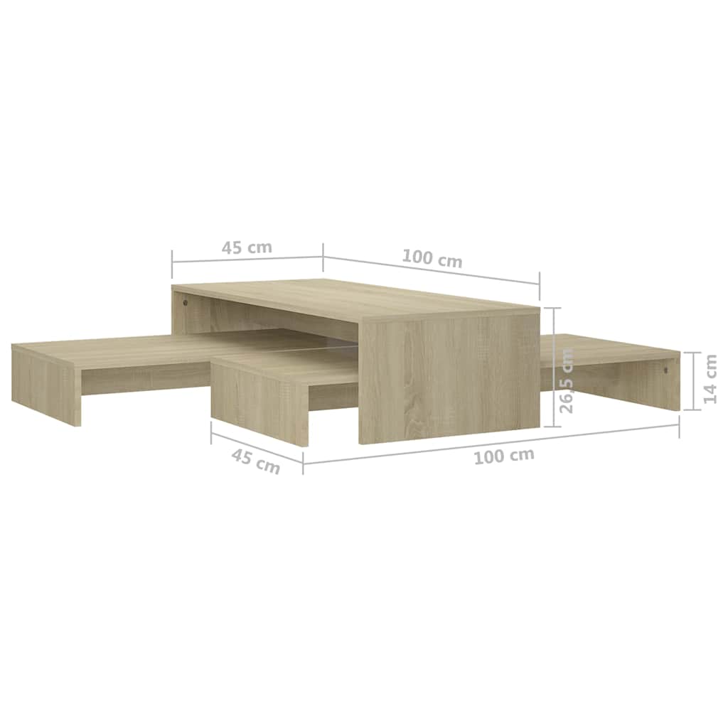 vidaXL Nesting Coffee Table Set Sonoma Oak 100x100x26.5 cm
