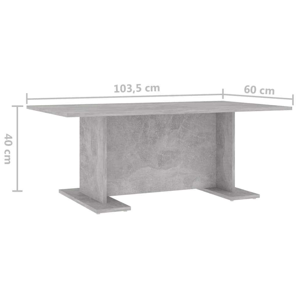 806844 vidaXL Coffee Table Concrete Grey 103,5x60x40 cm Engineered Wood