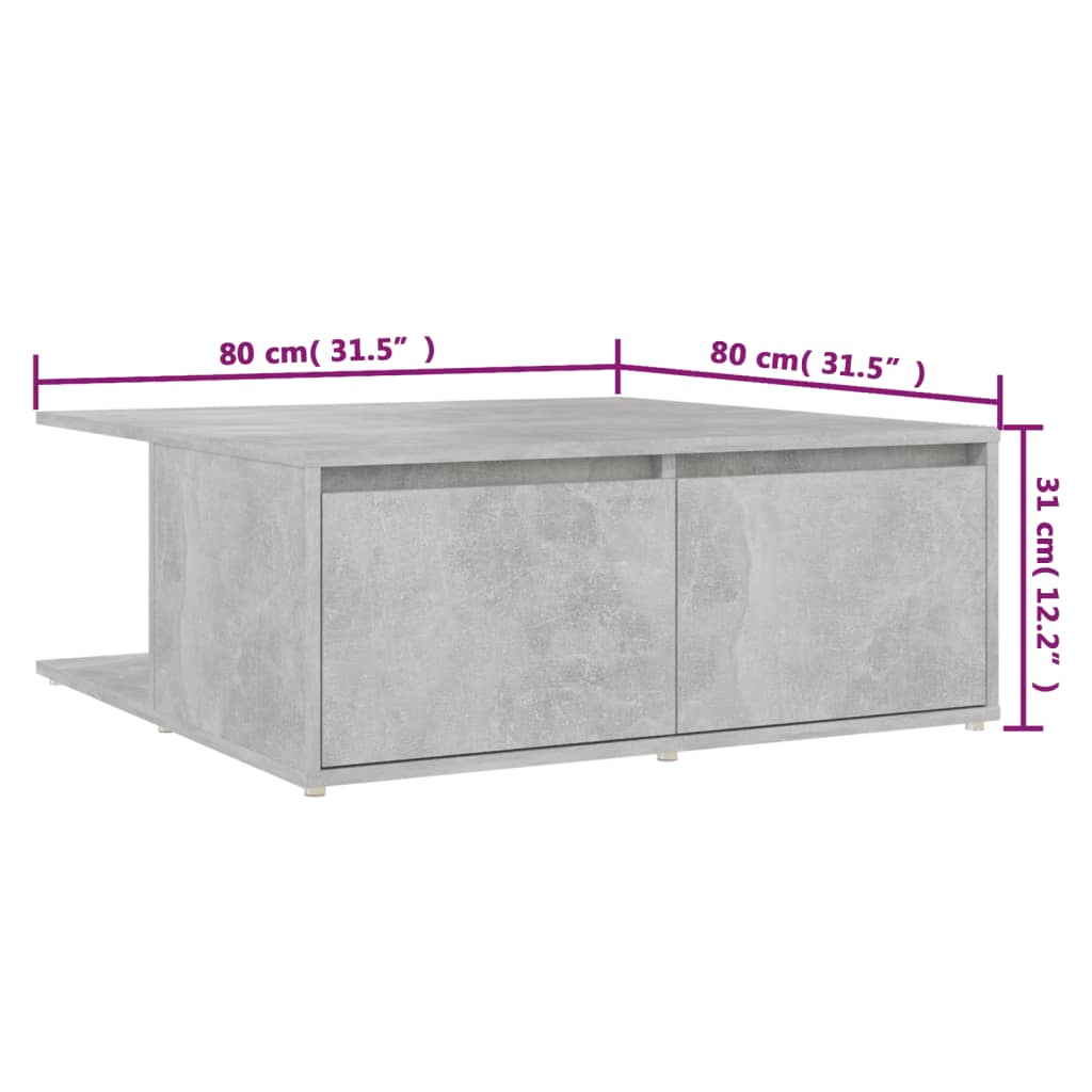 vidaXL Coffee Table | Concrete grey | Engineered wood | 80cm x 80cm