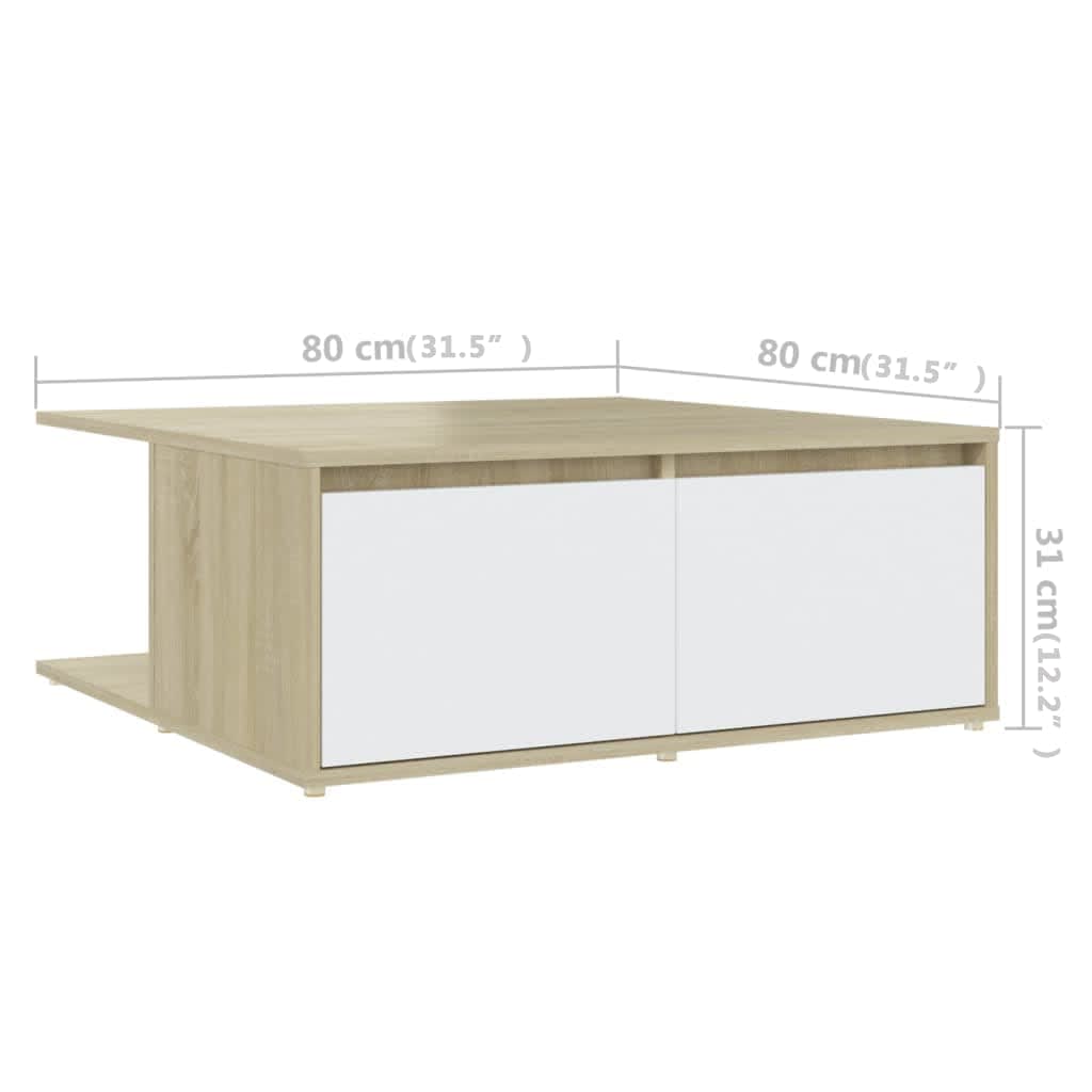 806881 vidaXL Coffee Table White and Sonoma Oak 80x80x31 cm Engineered Wood
