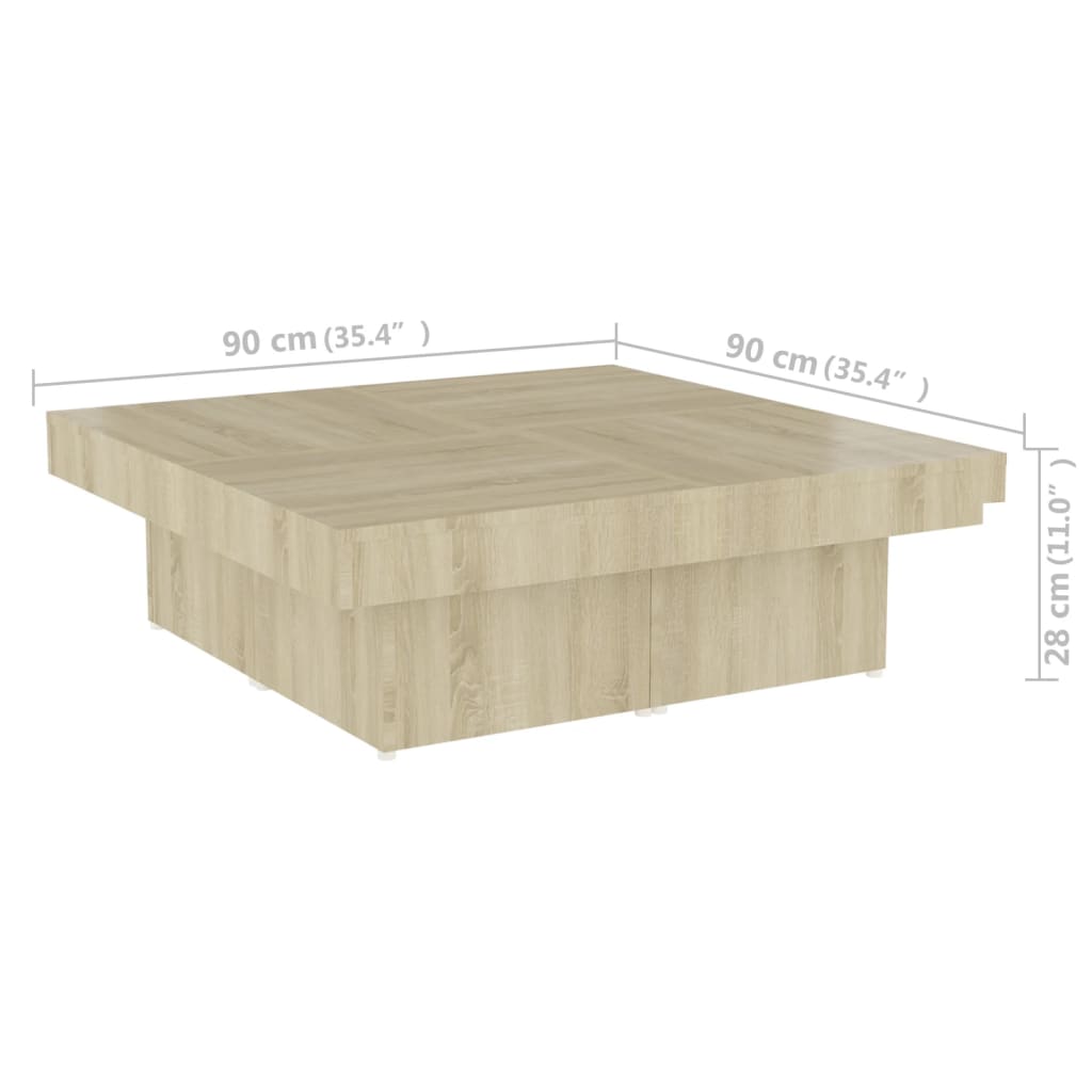806915 vidaXL Coffee Table Sonoma Oak 90x90x28 cm Engineered Wood