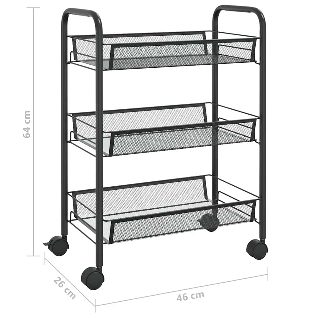 336322 vidaXL 3-Tier Kitchen Trolley Black 46x26x64 cm Iron
