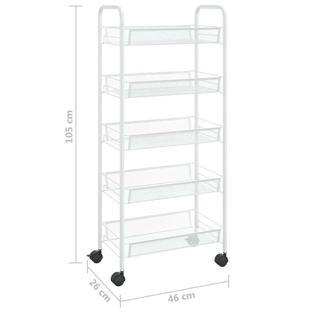 336329 vidaXL 5-Tier Kitchen Trolley White 46x26x105 cm Iron