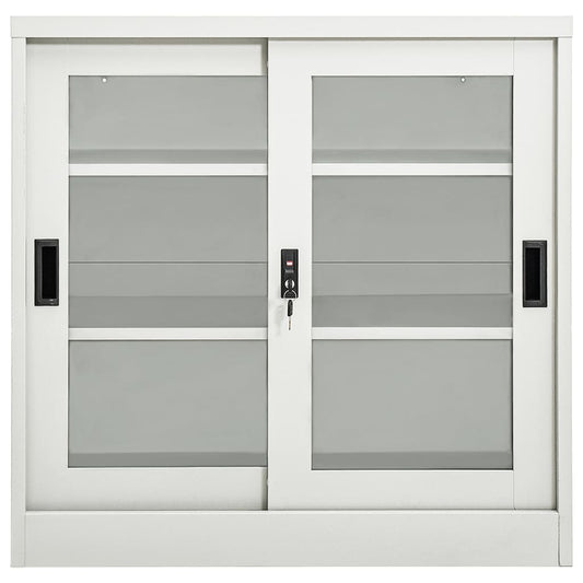 vidaXL Sliding Door Cabinet | Light grey | Steel, tempered glass | Medium