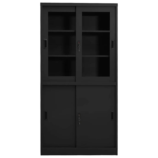 vidaXL Office Cabinet | Anthracite | Steel, Tempered Glass | 90 x 40 x 180 cm