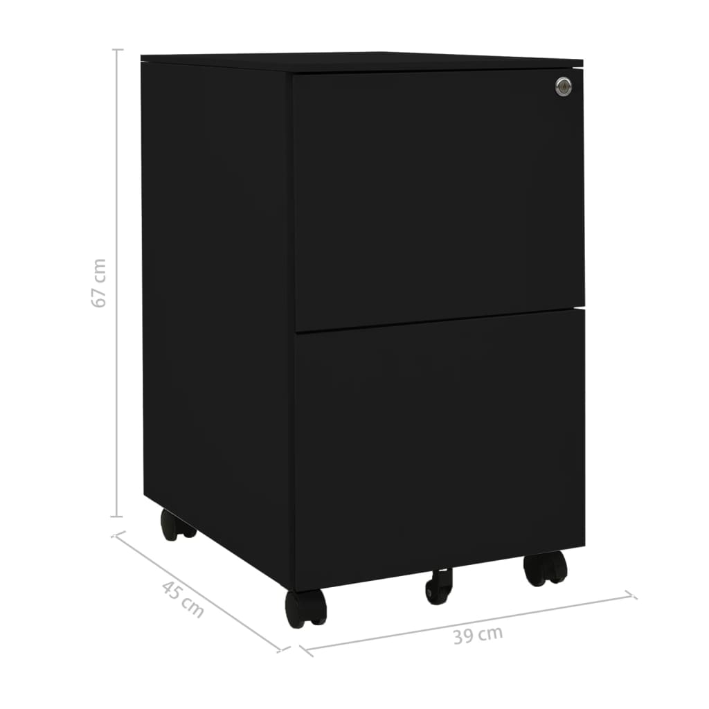 vidaXL File Cabinet | Black | Steel | 39x45x67 cm | File Cabinet | Rectangular
