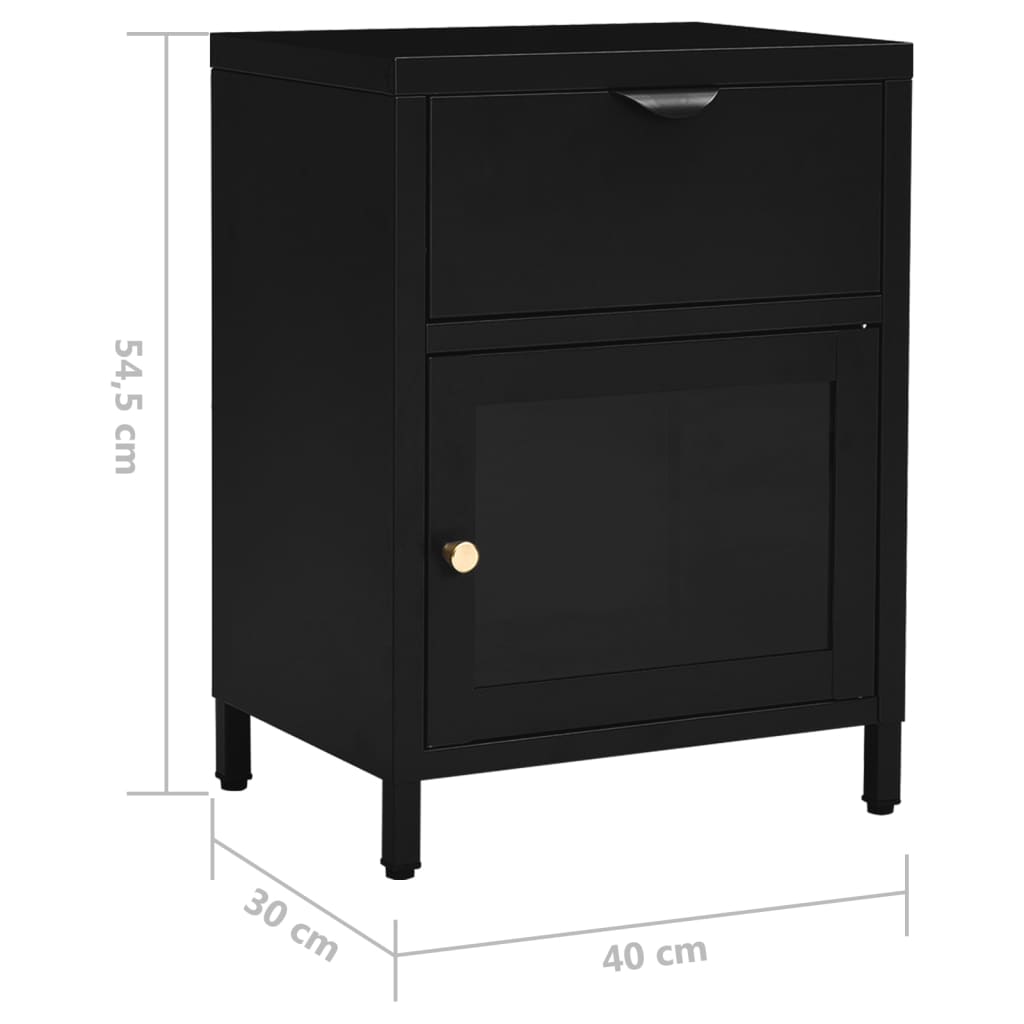 vidaXL Nightstand Black 40x30x54.5 cm Steel and Glass