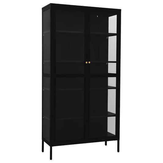 336079 vidaXL Display Cabinet Black 90x40x180 cm Steel and Tempered Glass