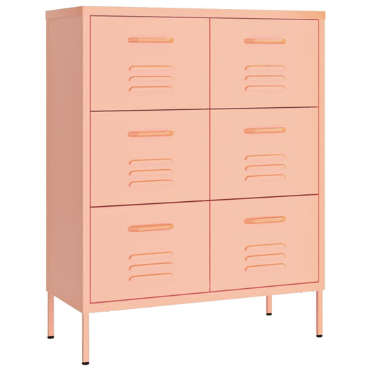 vidaXL Drawer Cabinet | Pink | Steel | Large | Drawer Cabinet | Rectangular