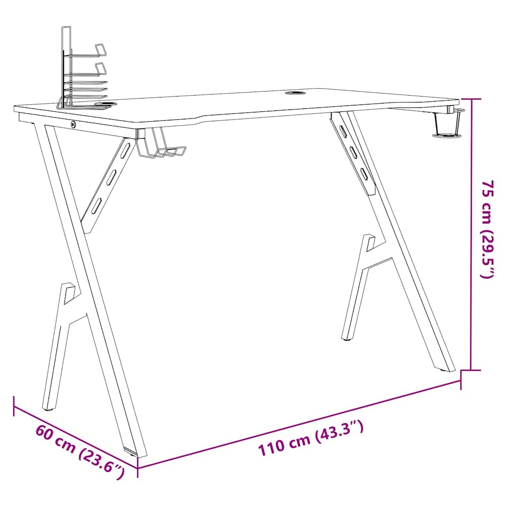 325406 vidaXL Gaming Desk with Y Shape Legs Black 110x60x75 cm