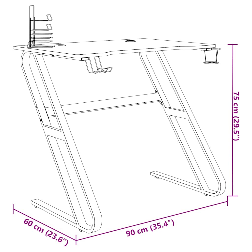 325410 vidaXL Gaming Desk with ZZ Shape Legs Black 90x60x75 cm