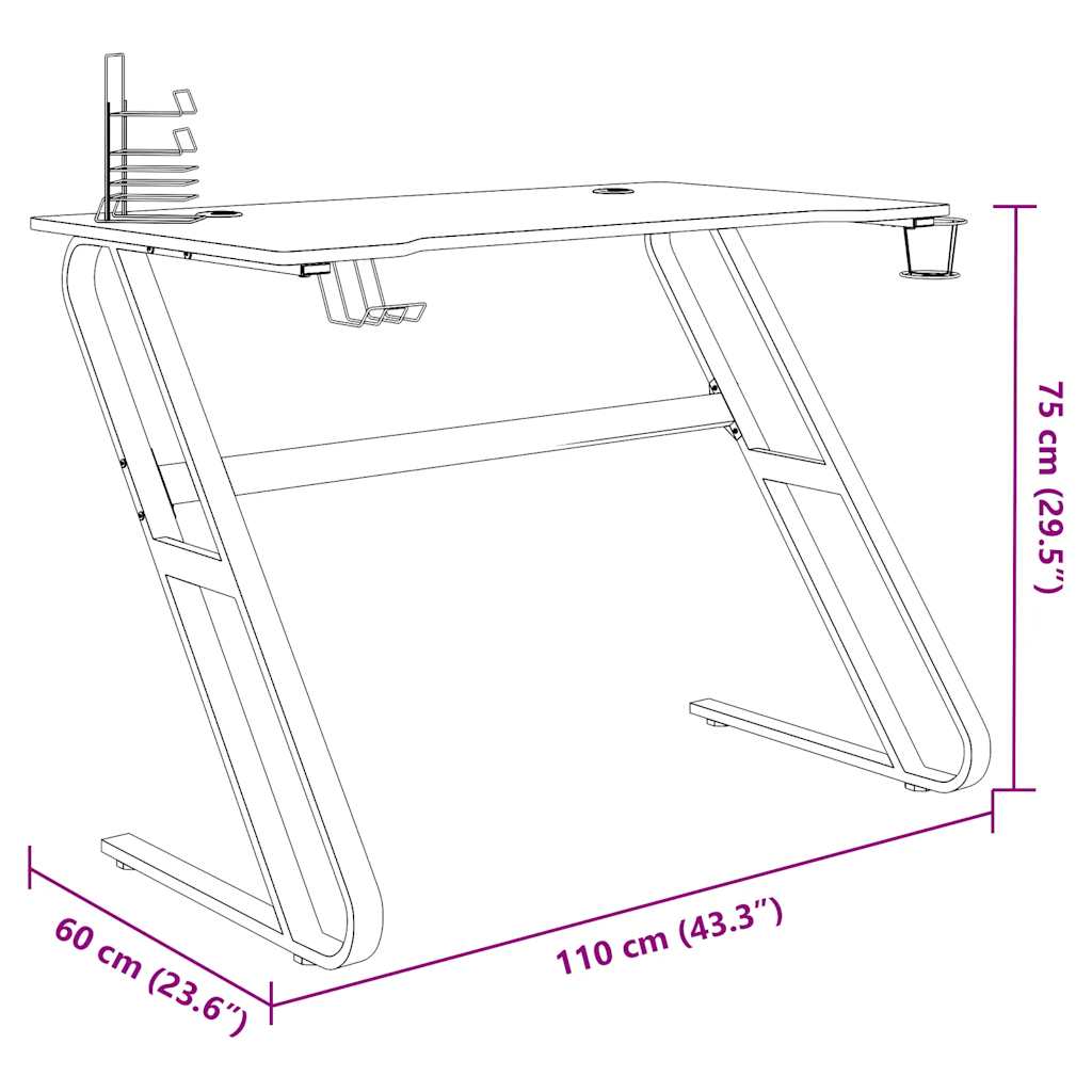 vidaXL Gaming Desk with ZZ Shape Legs Black 110x60x75 cm