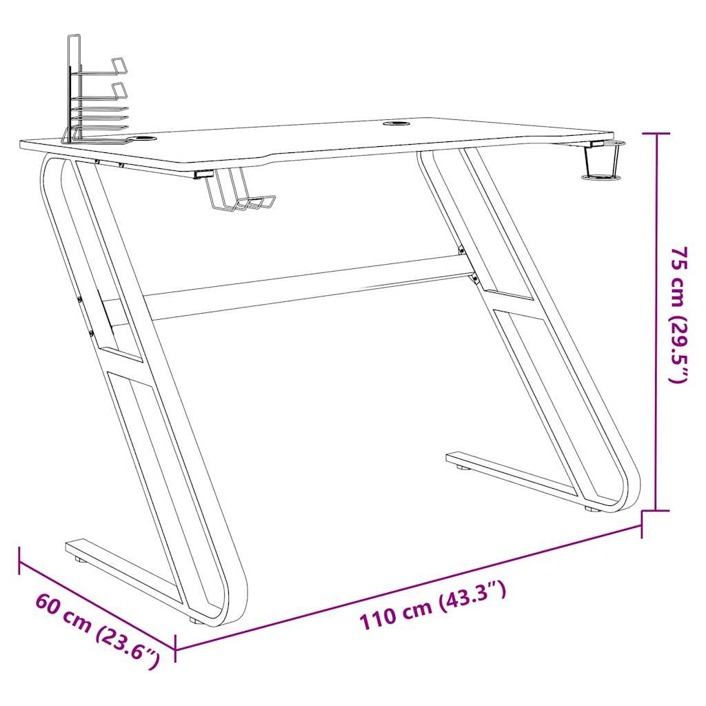 325412 vidaXL Gaming Desk with ZZ Shape Legs Black 110x60x75 cm
