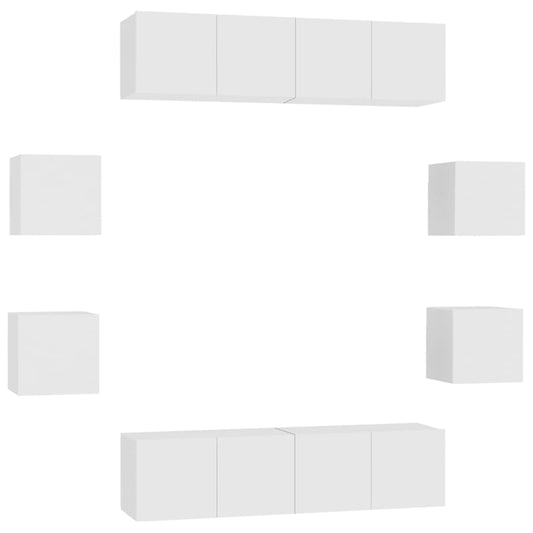 vidaXL 8 Piece TV Cabinet Set White Engineered Wood