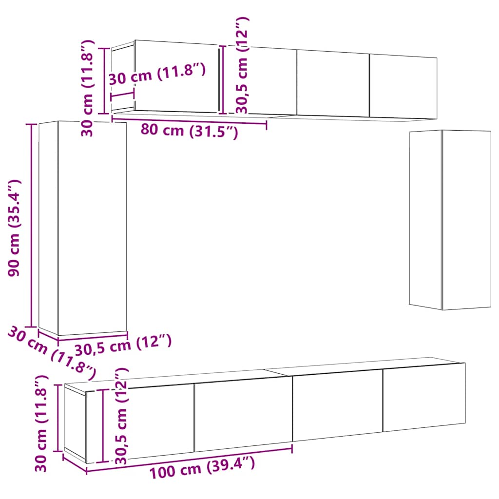 vidaXL 6 Piece TV Cabinet Set White Engineered Wood