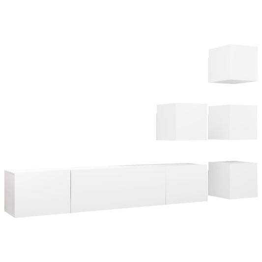 vidaXL 6 Piece TV Cabinet Set White Engineered Wood