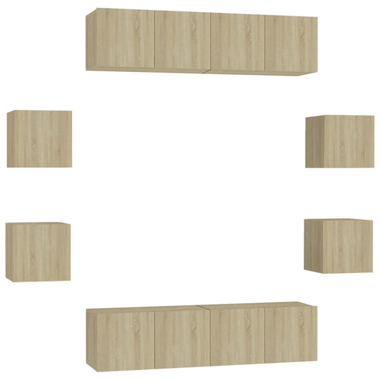 vidaXL 8 Piece TV Cabinet Set Sonoma Oak Engineered Wood