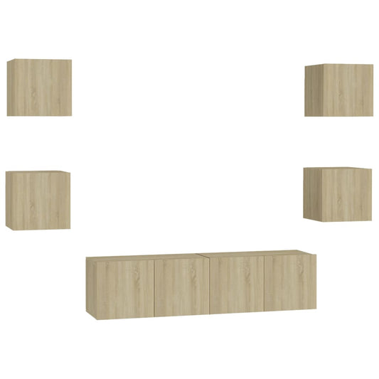 vidaXL 6 Piece TV Cabinet Set Sonoma Oak Engineered Wood