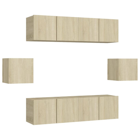 vidaXL 6 Piece TV Cabinet Set Sonoma Oak Engineered Wood