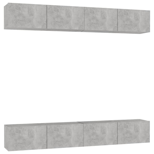 3079061 vidaXL 4 Piece TV Cabinet Set Concrete Grey 100x30x30 cm Engineered Wood (801485x4)