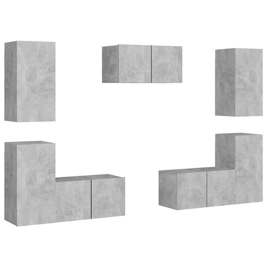 3079091 vidaXL 7 Piece TV Cabinet Set Concrete Grey Engineered Wood (804522+2x803335)