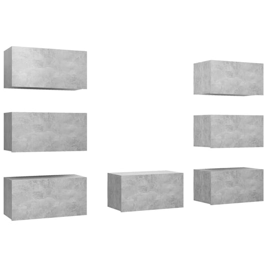 3079163 vidaXL 7 Piece TV Cabinet Set Concrete Grey 30,5x30x60 cm Engineered Wood (3x803335+803334)