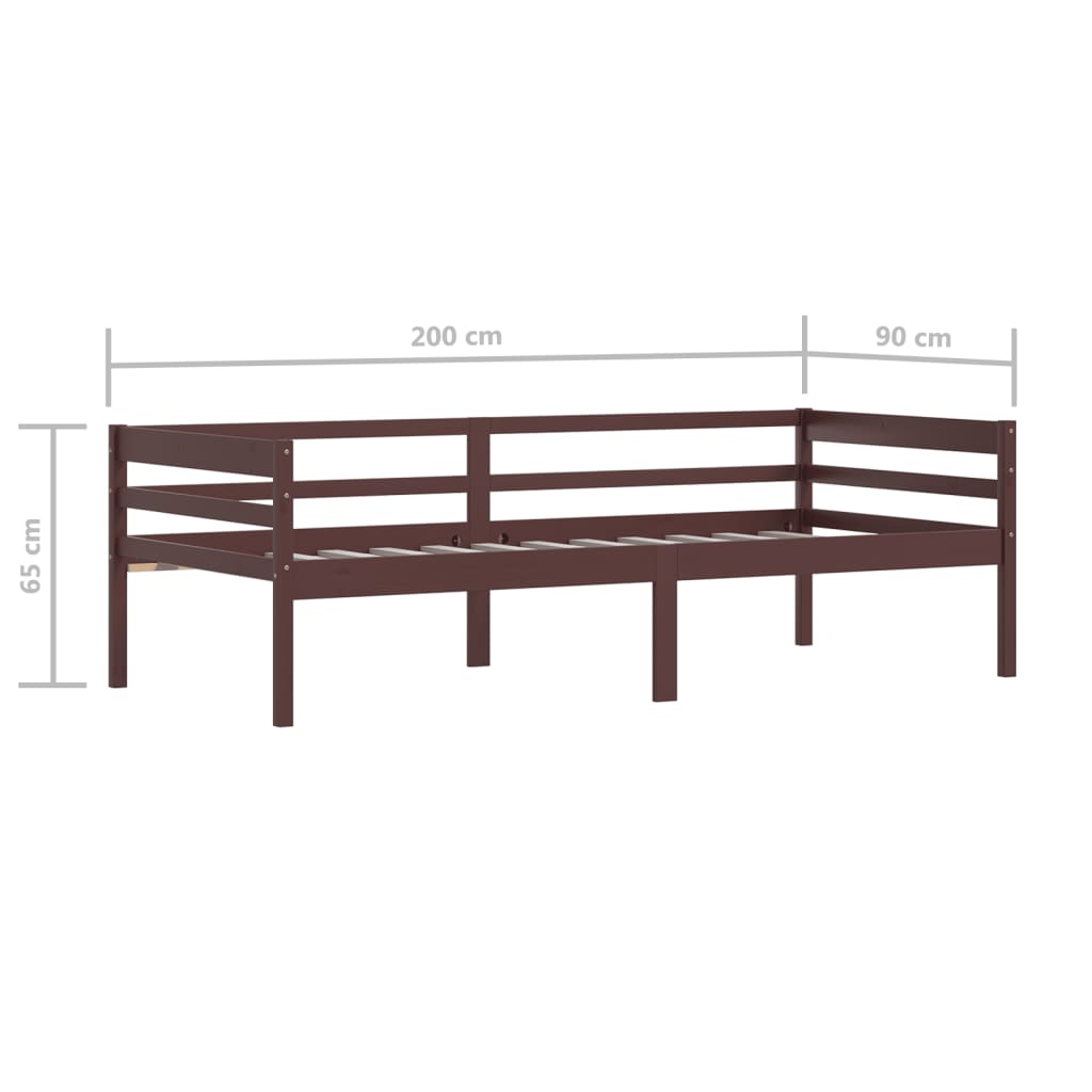 vidaXL Bed Frame without Mattress Dark Brown Solid Pinewood 90x200 cm