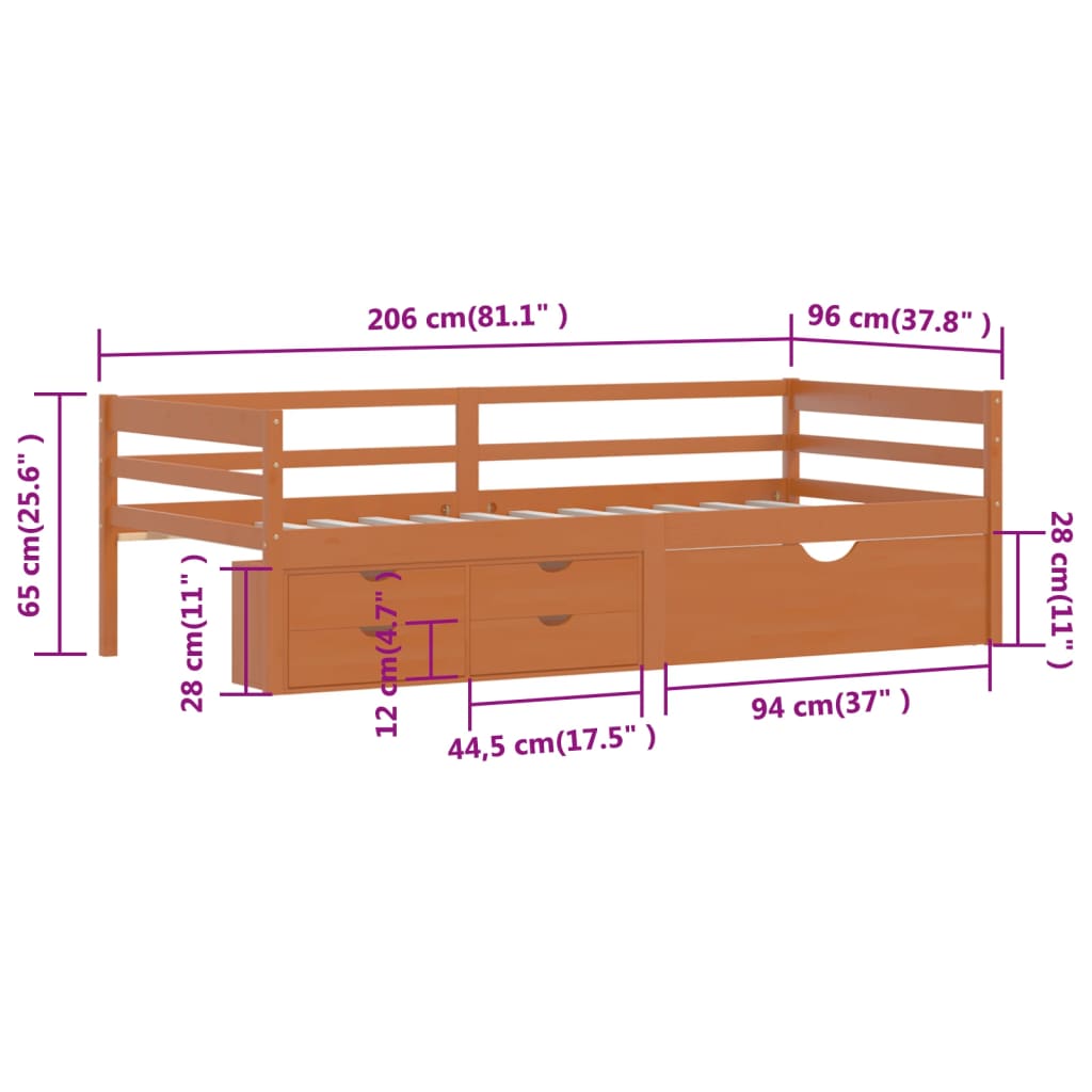 vidaXL Bed Frame | Honey brown | Solid pine wood | Single | Bed Frame