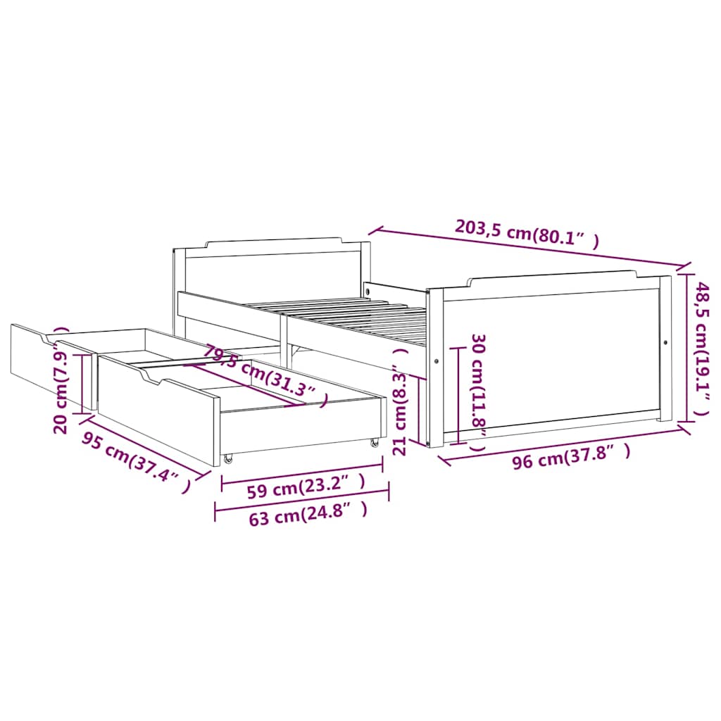 vidaXL Bed Frame without Mattress Dark Brown Solid Wood Pine 90x200 cm