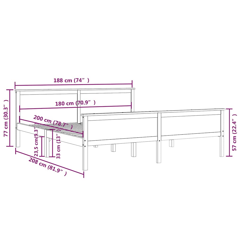 vidaXL Bed Frame without Mattress Solid Wood Pine 180x200 cm