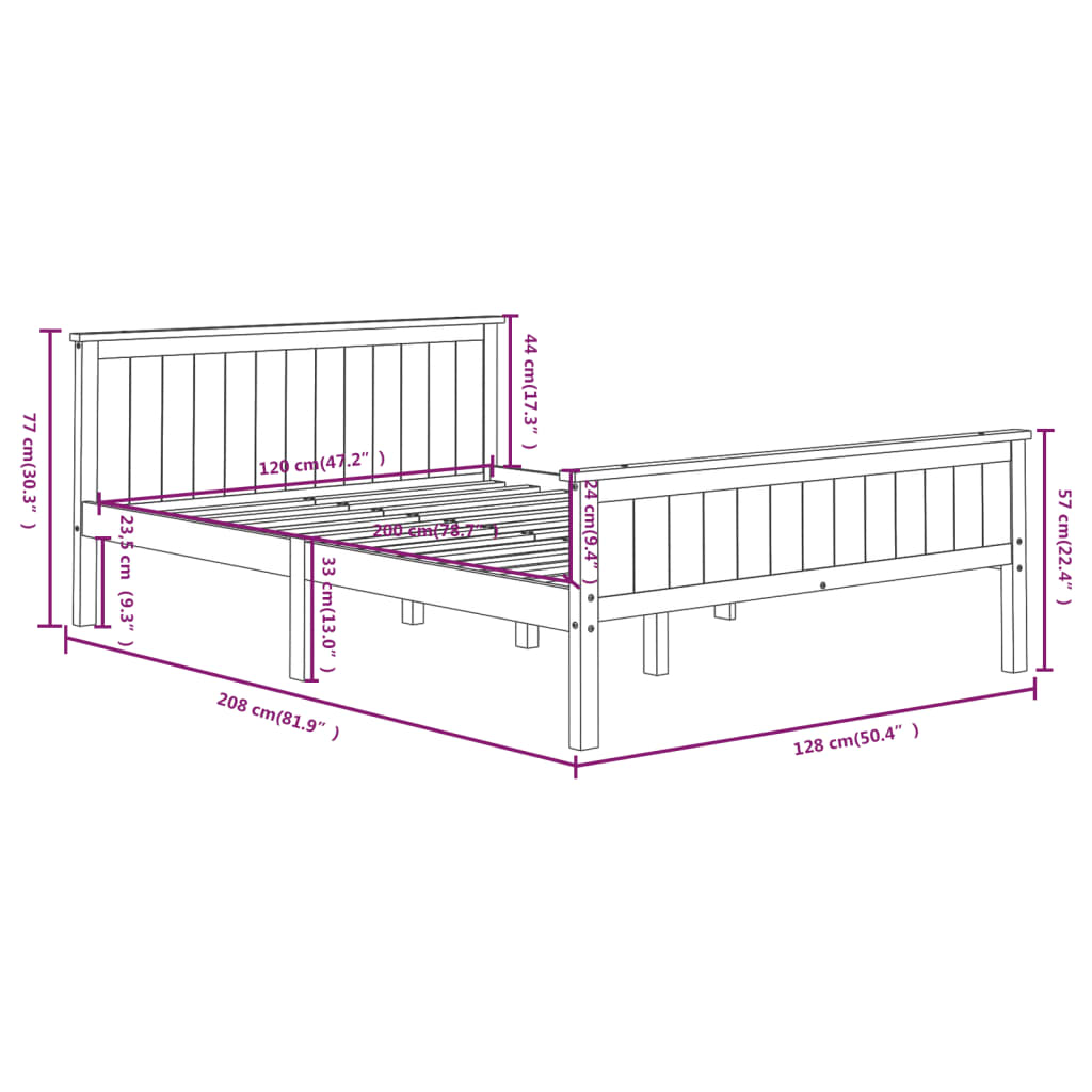 vidaXL Bed Frame | Dark Brown | Solid Pine Wood, Plywood | 120x200 cm | Durable