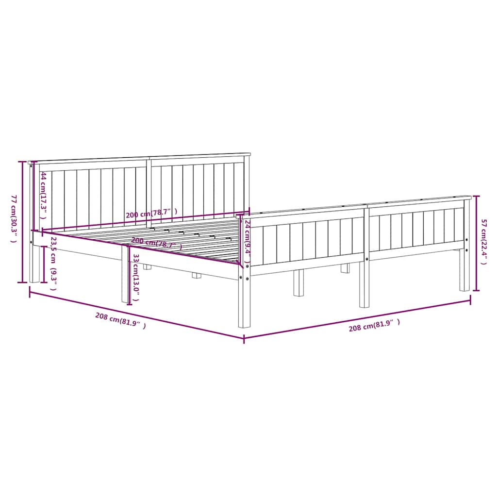 vidaXL Bed Frame without Mattress Grey Solid Wood Pine 200x200 cm