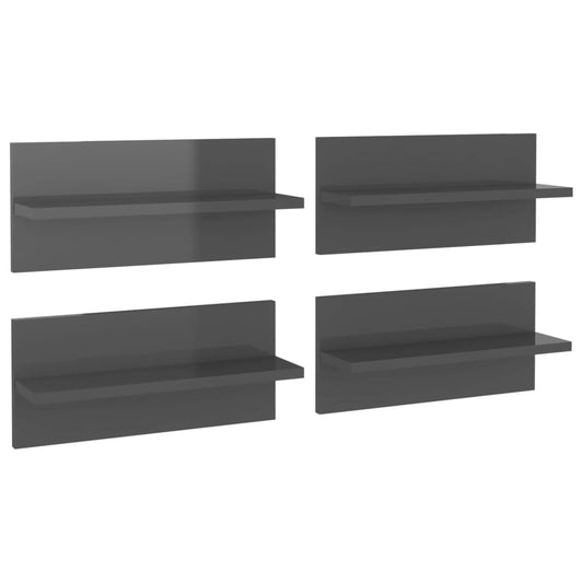 807314 vidaXL Wall Shelves 4 pcs High Gloss Grey 40x11,5x18 cm