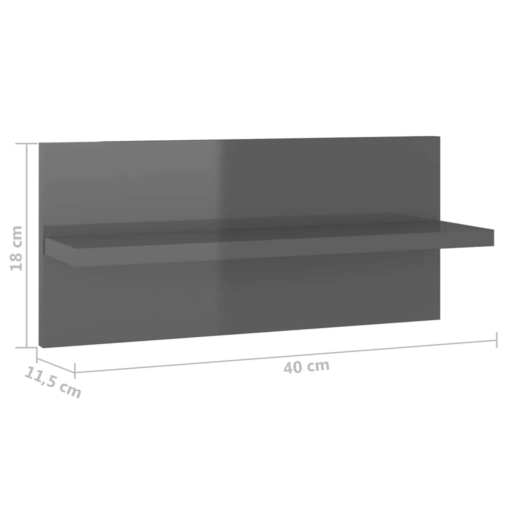 807314 vidaXL Wall Shelves 4 pcs High Gloss Grey 40x11,5x18 cm