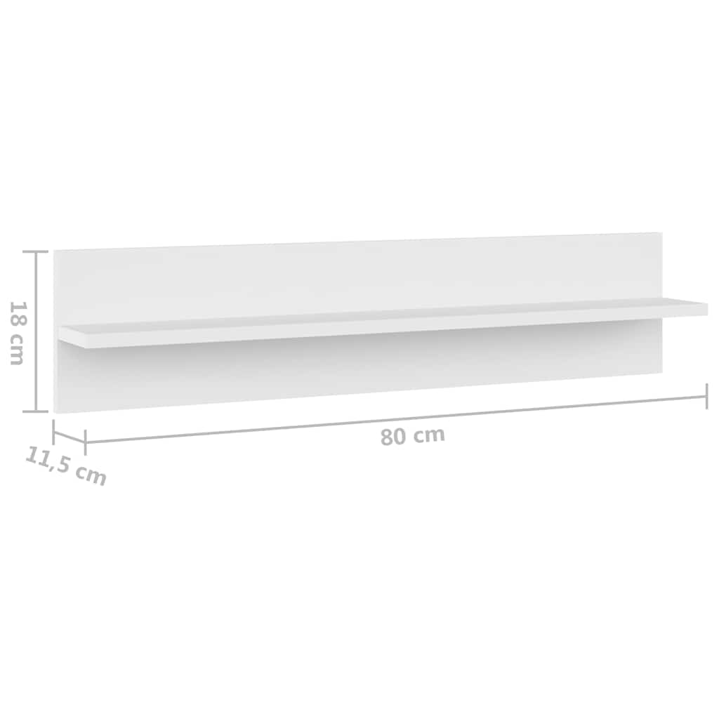 807333 vidaXL Wall Shelves 2 pcs White 80x11,5x18 cm Engineered Wood