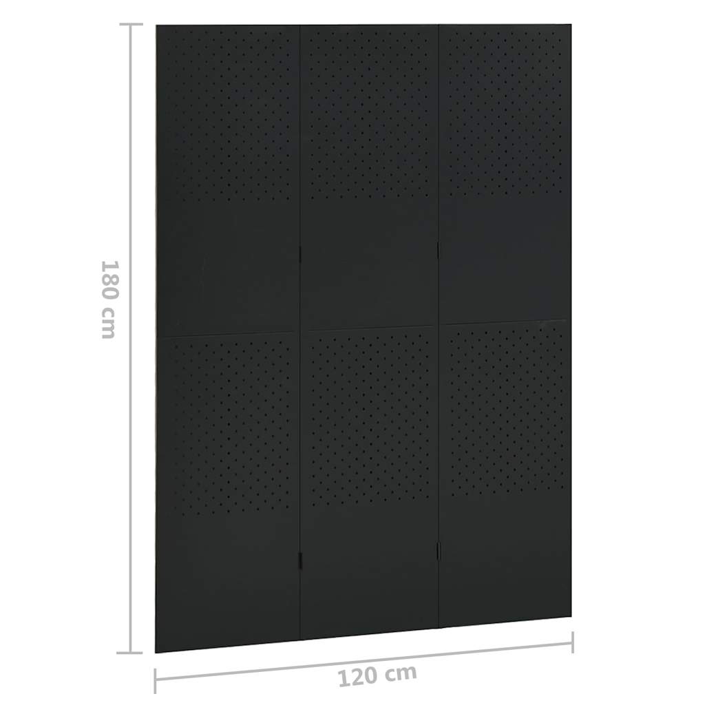 335895 vidaXL 3-Panel Room Divider Black 120x180 cm Steel