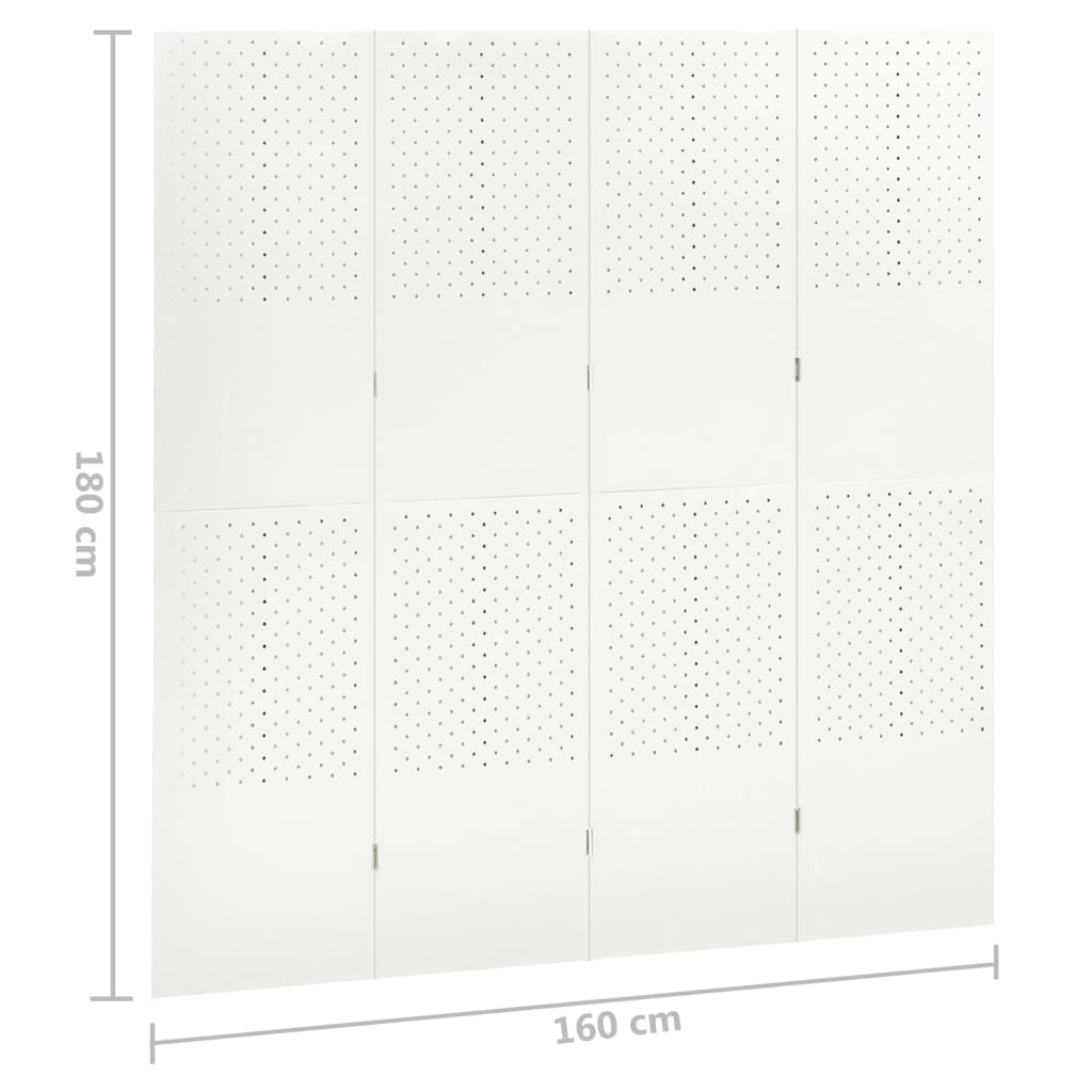 vidaXL 4-Panel Room Divider White 160x180 cm Steel