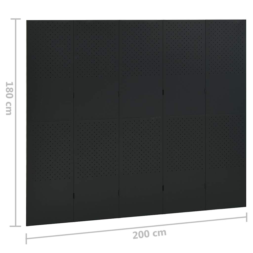 335901 vidaXL 5-Panel Room Divider Black 200x180 cm Steel