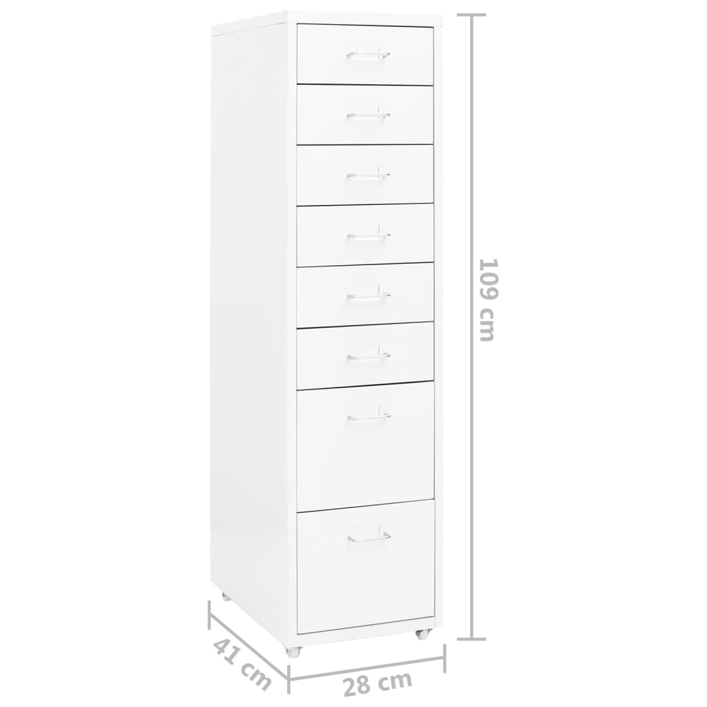 vidaXL Mobile File Cabinet | White | Metal | Tall and slim | Rollable