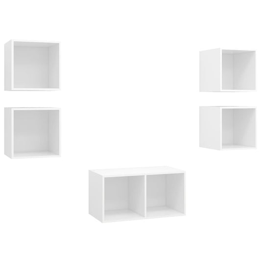 3079601 vidaXL 5 Piece TV Cabinet Set White Engineered Wood (805446+805471)