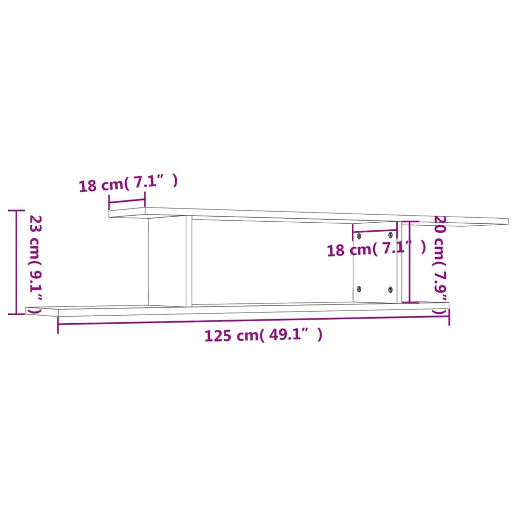 vidaXL Wall-Mounted TV Shelf Concrete Grey 125x18x23 cm Engineered Wood