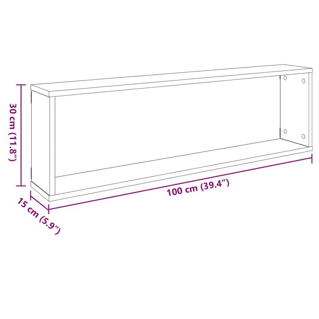 vidaXL Wall Cube Shelves 2 pcs Concrete Grey 100x15x30 cm