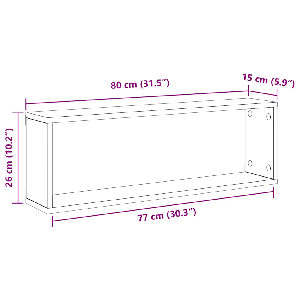 vidaXL Wall Cube Shelves 2 pcs Concrete Grey 80x15x26.5 cm