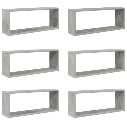 vidaXL Wall Shelf | Set of 6 | Concrete Grey | Engineered Wood | Medium