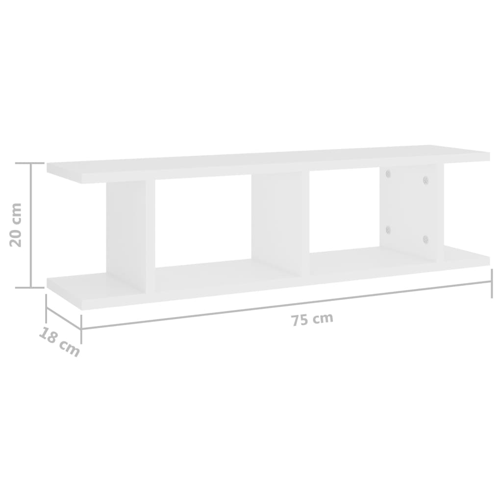 vidaXL Wall Shelf | Set of 2 | White | Engineered wood | 75x18x20 cm