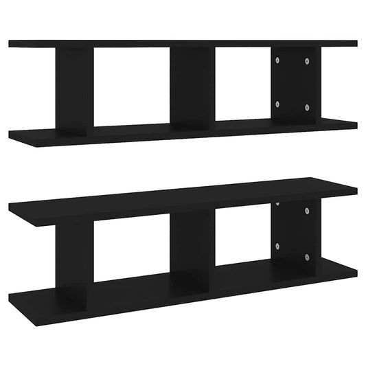807188 vidaXL Wall Shelves 2 pcs Black 75x18x20 cm Engineered Wood