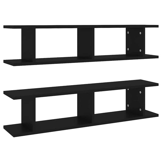 807197 vidaXL Wall Shelves 2 pcs Black 90x18x20 cm Engineered Wood
