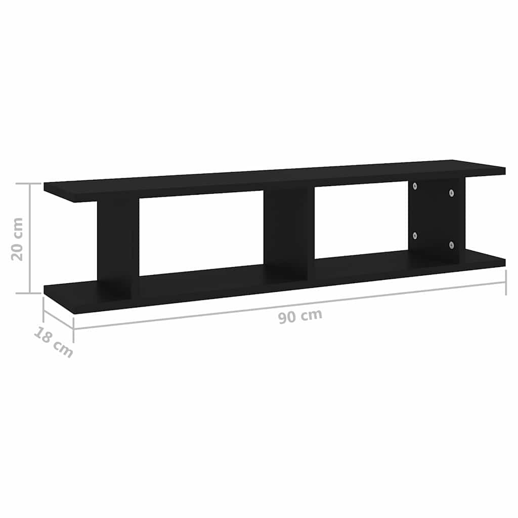 807197 vidaXL Wall Shelves 2 pcs Black 90x18x20 cm Engineered Wood