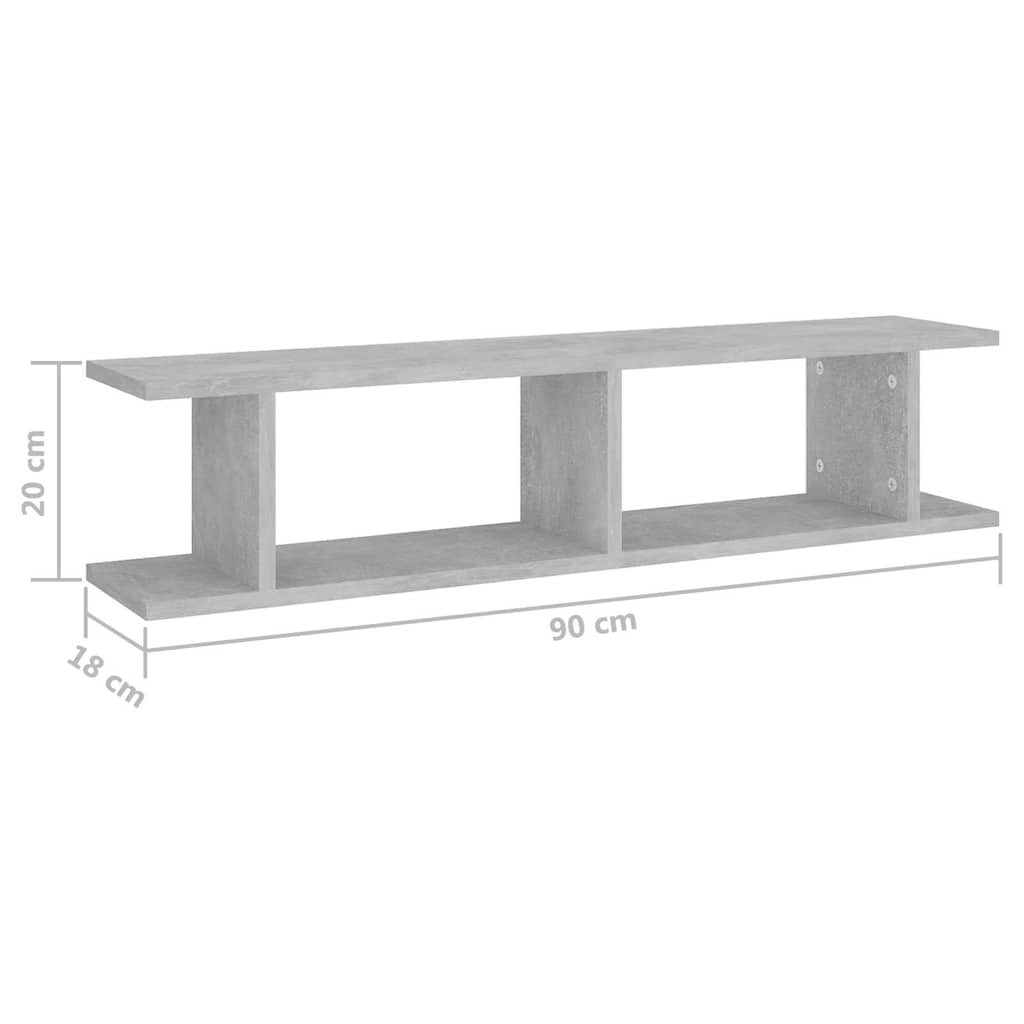 807200 vidaXL Wall Shelves 2 pcs Concrete Grey 90x18x20 cm Engineered Wood